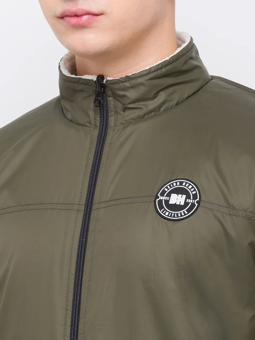 Olive Regular Fit Long Sleeves Polyester Men's Jacket by Being Human Clothing