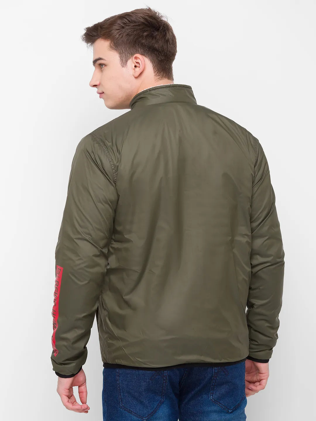 Olive Regular Fit Long Sleeves Polyester Men's Jacket by Being Human Clothing