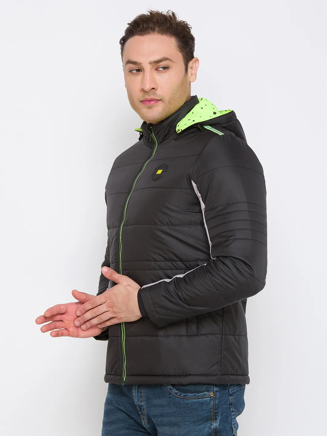 Being Human Clothing Men Regular Fit Collared Jackets-Black/Grey Lime