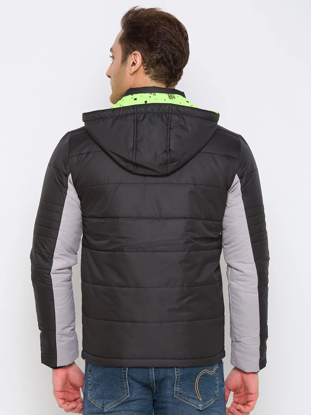 Being Human Clothing Men Regular Fit Collared Jackets-Black/Grey Lime