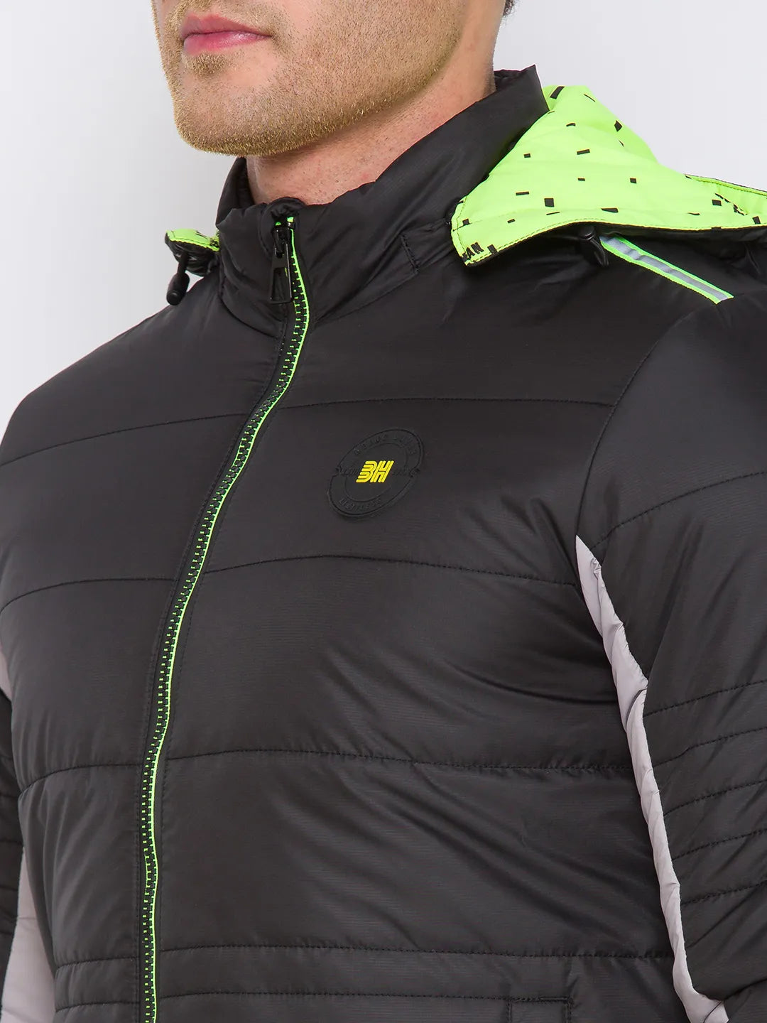 Being Human Clothing Men Regular Fit Collared Jackets-Black/Grey Lime
