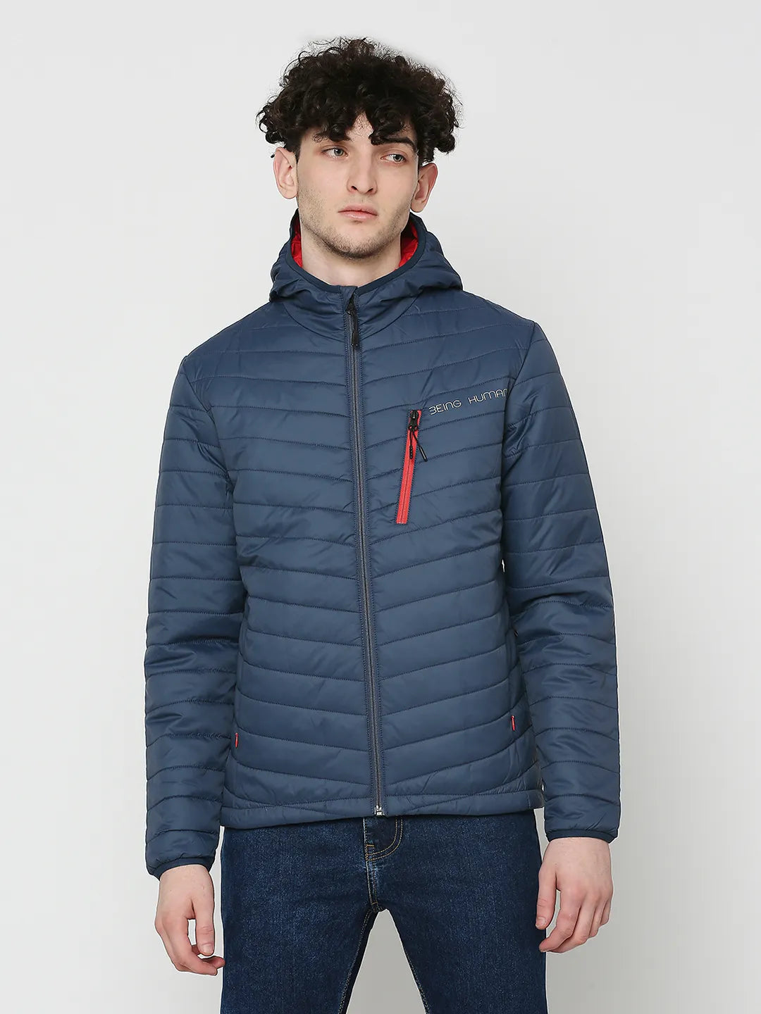 Blue Regular Fit Long Sleeves Men's Jacket by Being Human Clothing