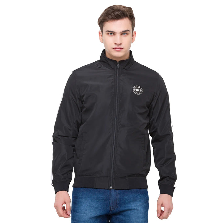 Black Regular Fit Long Sleeves Polyester Men's Jacket by Being Human Clothing