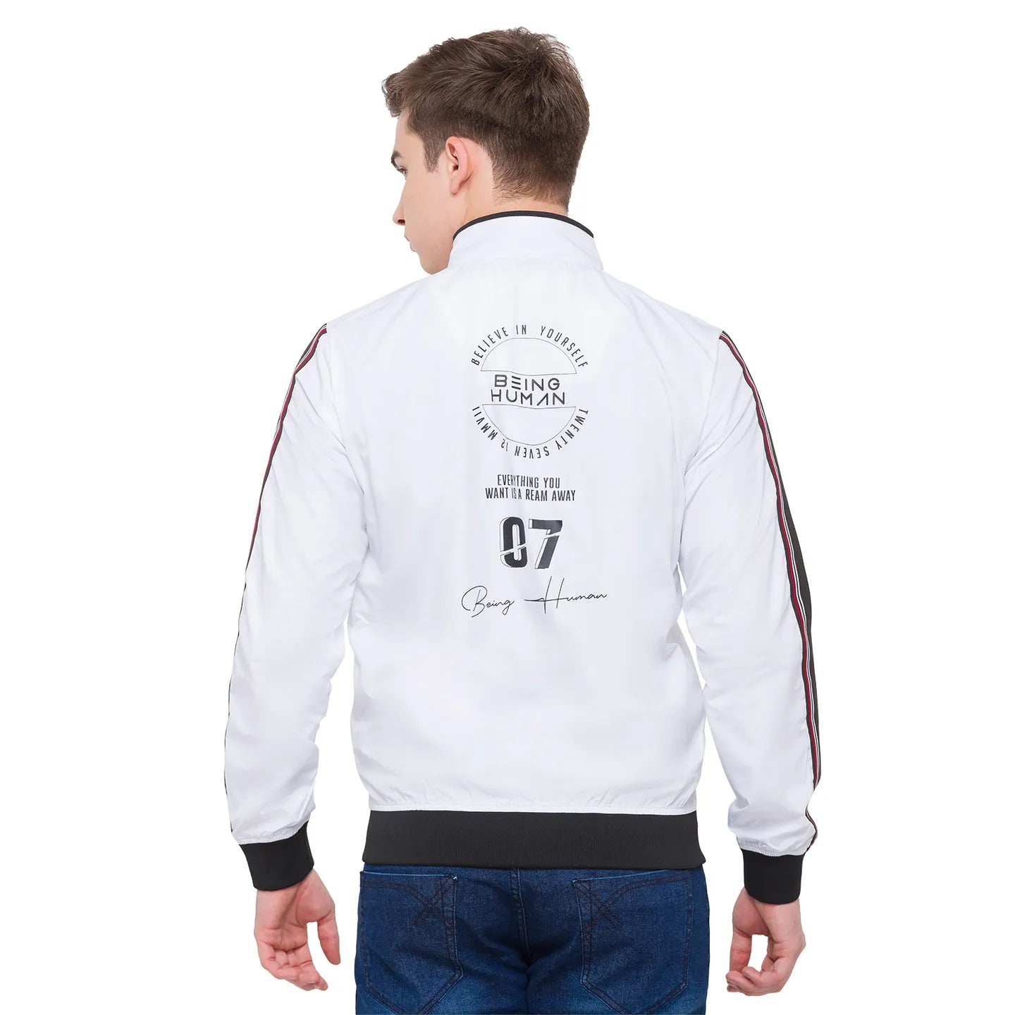 White Regular Fit Long Sleeves Polyester Men's Jacket by Being Human Clothing