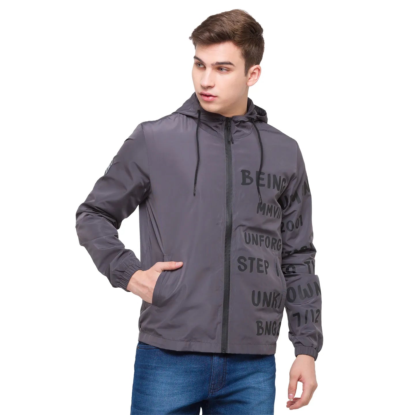 Being Human Clothing Men Regular Fit Collared Jackets-Charcoal