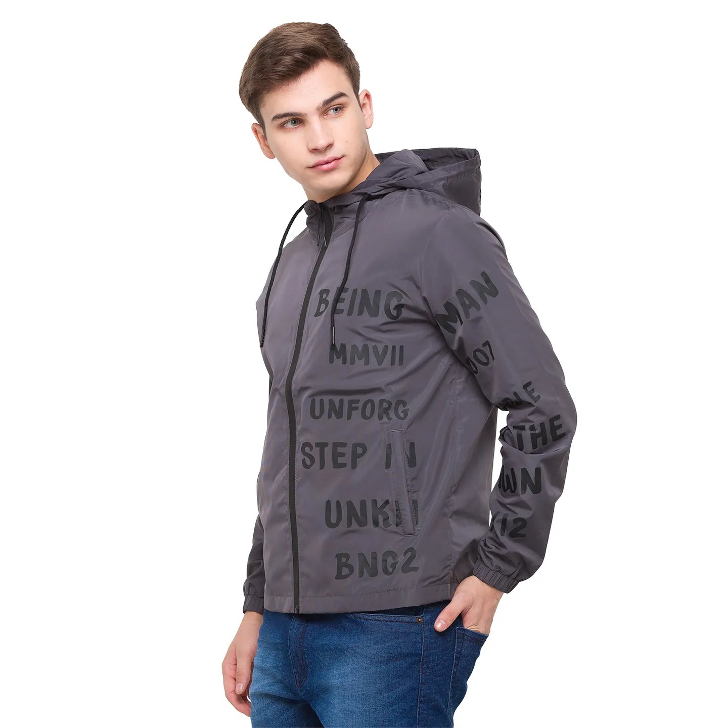 Being Human Clothing Men Regular Fit Collared Jackets-Charcoal