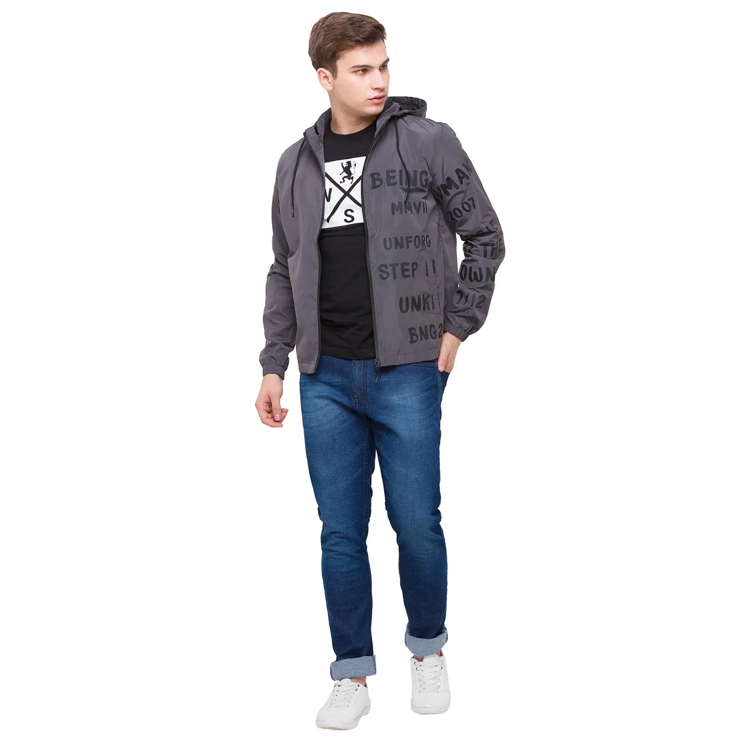 Being Human Clothing Men Regular Fit Collared Jackets-Charcoal
