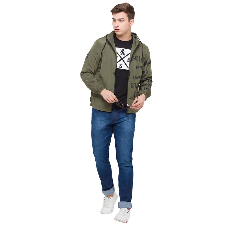 Olive Regular Fit Long Sleeves Polyester men's Jacket