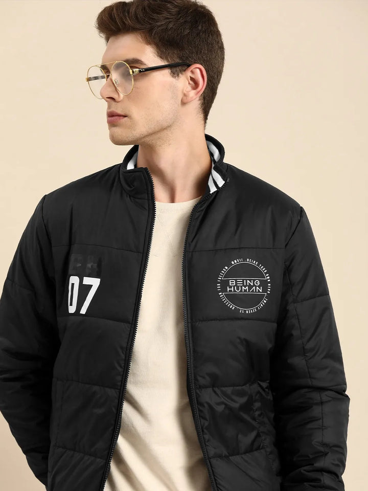 Black Regular Fit Long Sleeves Cotton Men's Jacket