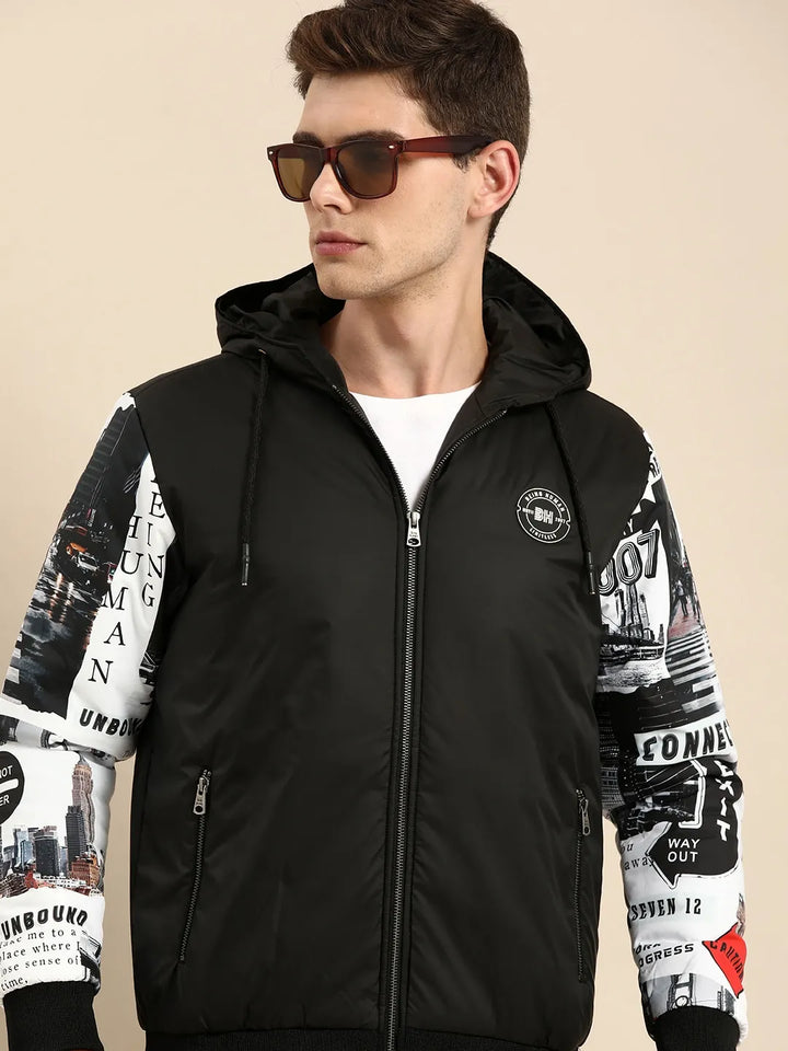 Black Regular Fit Long Sleeves Cotton Men's Jacket