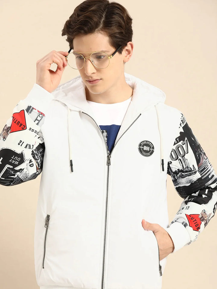 White Regular Fit Long Sleeves Men's Jacket
