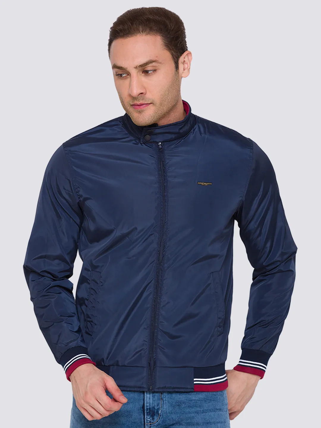 Blue Regular Fit Long Sleeves Cotton Men's Jacket by Being Human Clothing