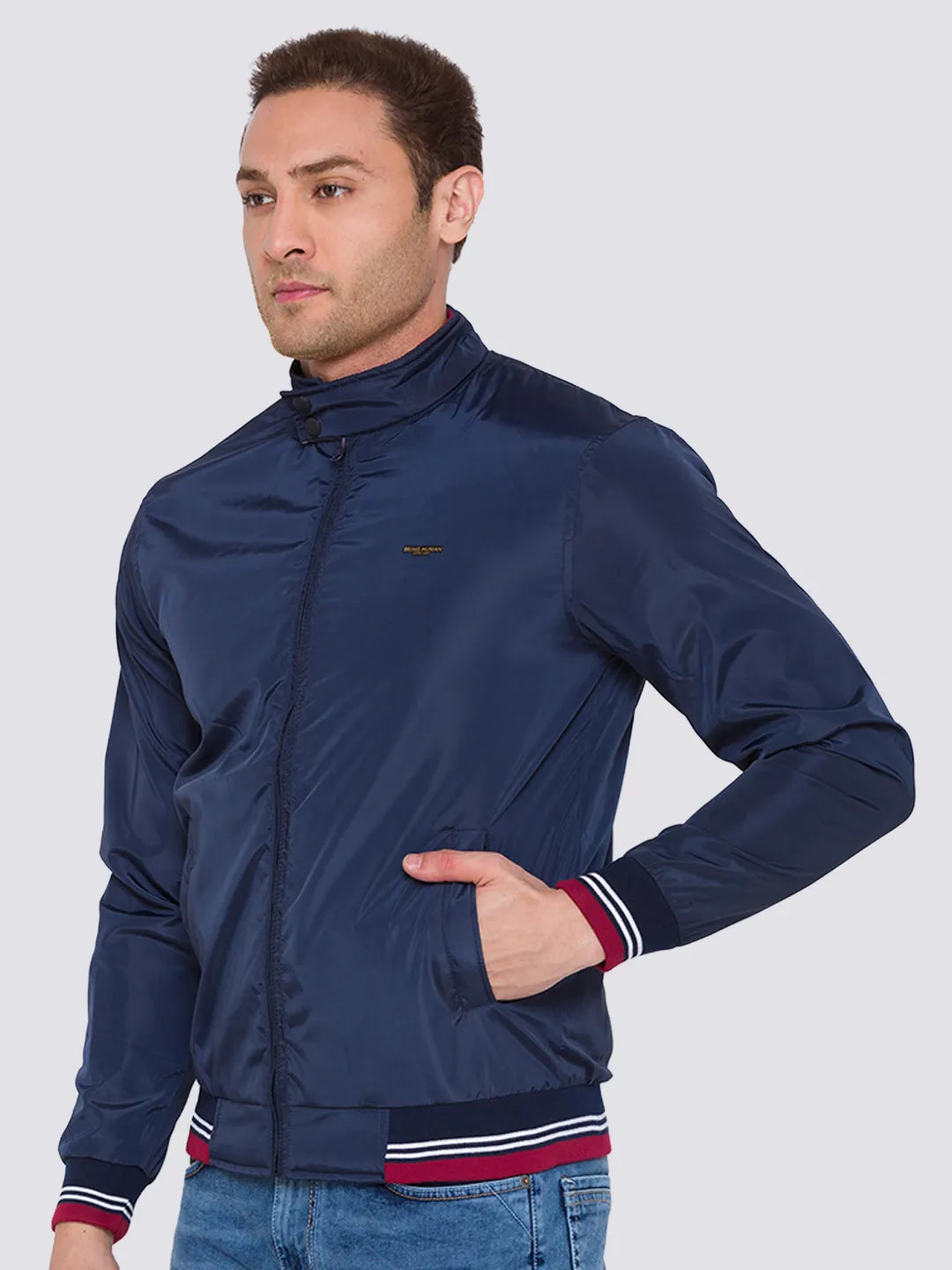 Blue Regular Fit Long Sleeves Cotton Men's Jacket by Being Human Clothing