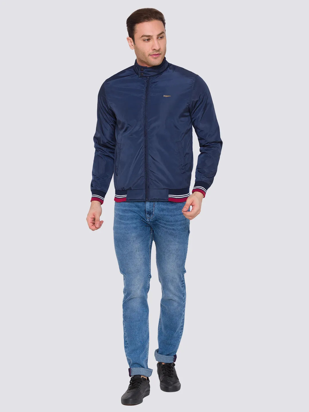 Blue Regular Fit Long Sleeves Cotton Men's Jacket by Being Human Clothing