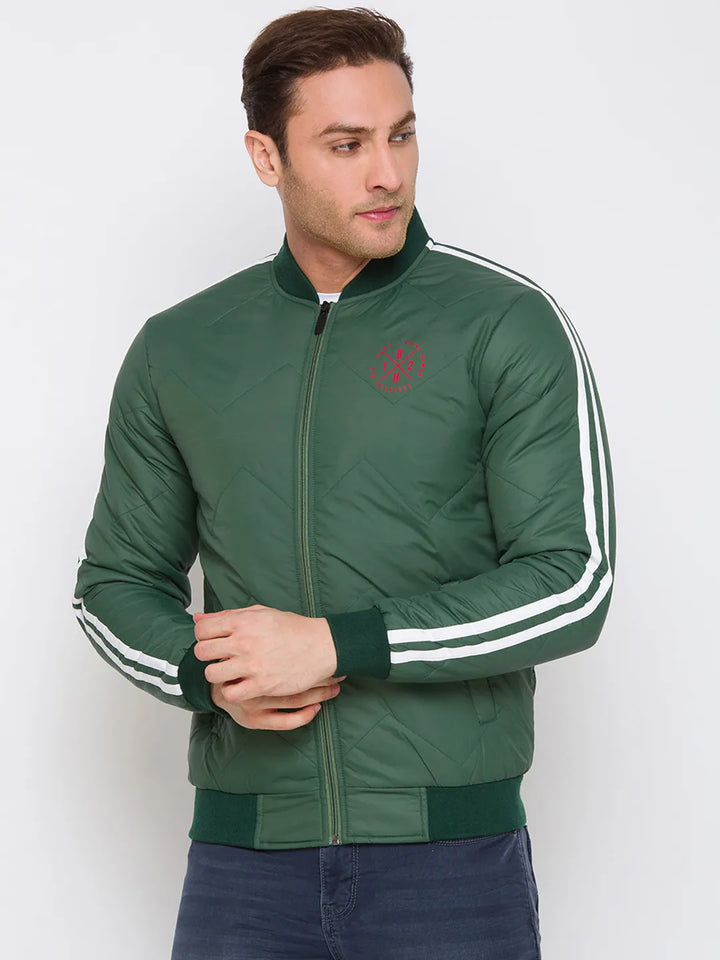 Green Regular Fit Long Sleeves Cotton Men's Jacket