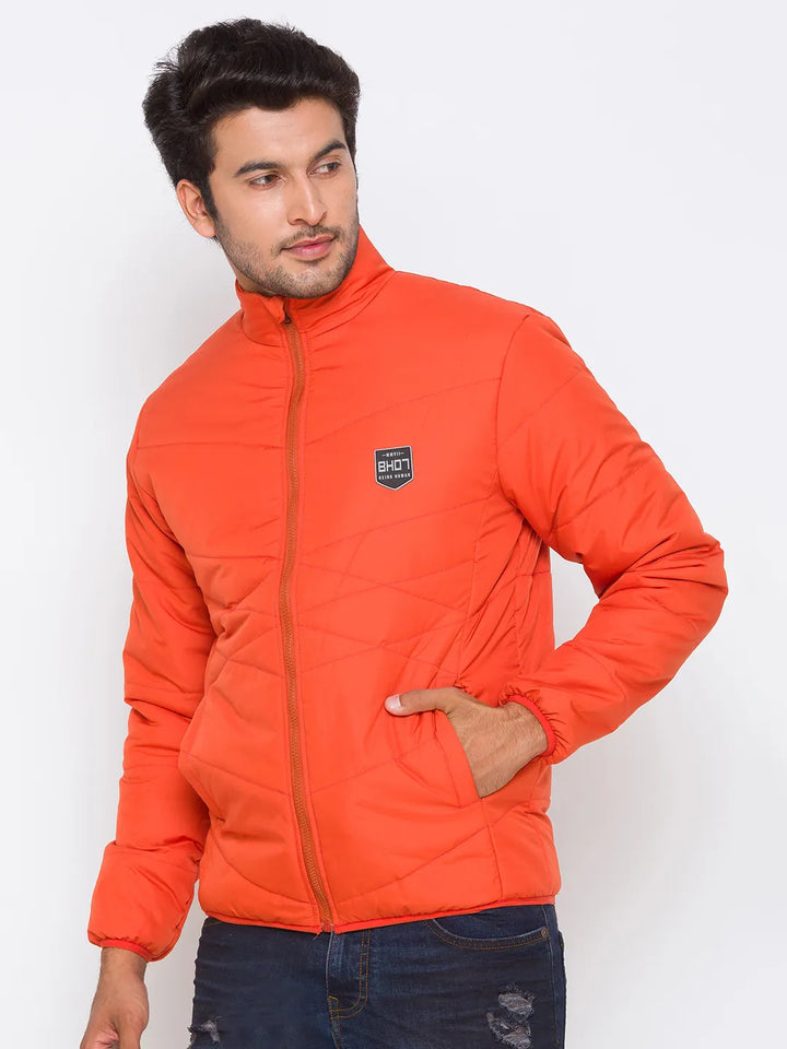 Orange Regular Fit Long Sleeves Cotton Men's Jacket by Being Human Clothing