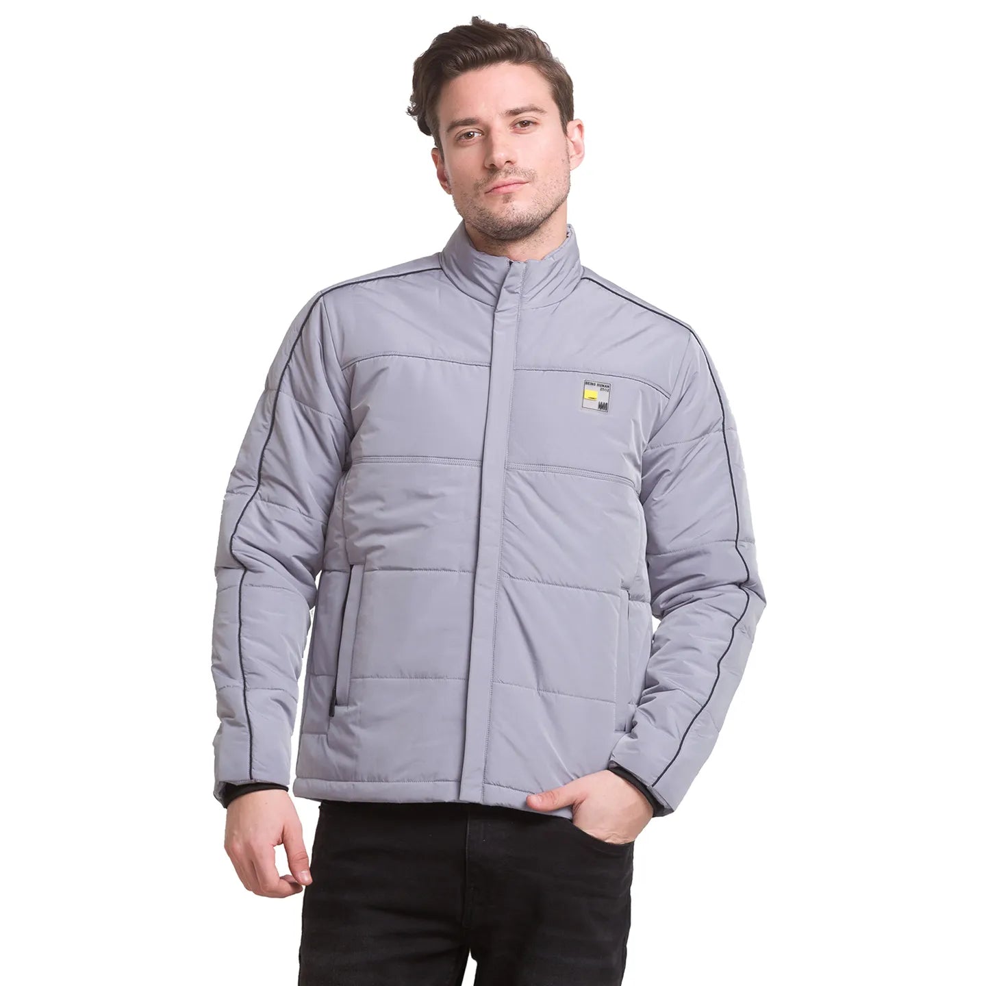 Grey Regular Fit Long Sleeves Polyester Men's Jacket by Being Human Clothing