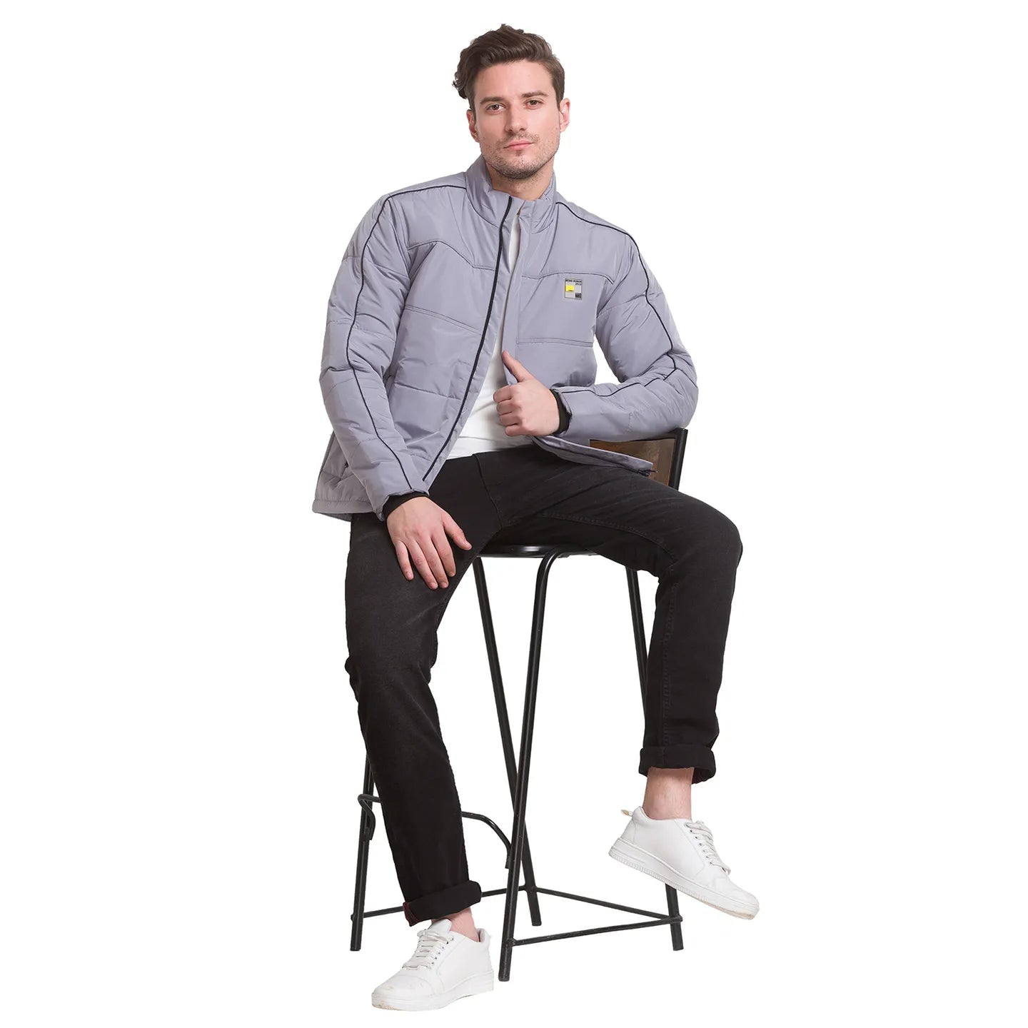 Grey Regular Fit Long Sleeves Polyester Men's Jacket by Being Human Clothing