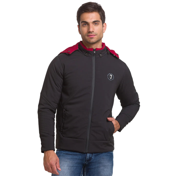 Black Regular Fit Long Sleeves Polyester Men's Jacket by Being Human Clothing