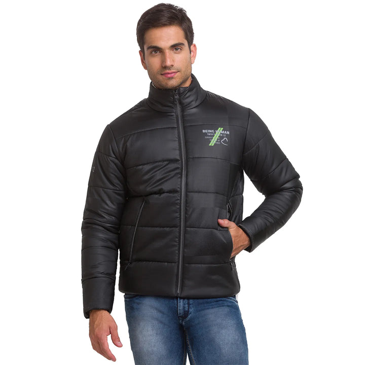 Black Regular Fit Long Sleeves Polyester Men's Jacket by Being Human Clothing