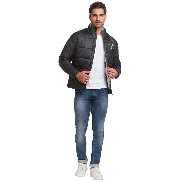Black Regular Fit Long Sleeves Polyester Men's Jacket