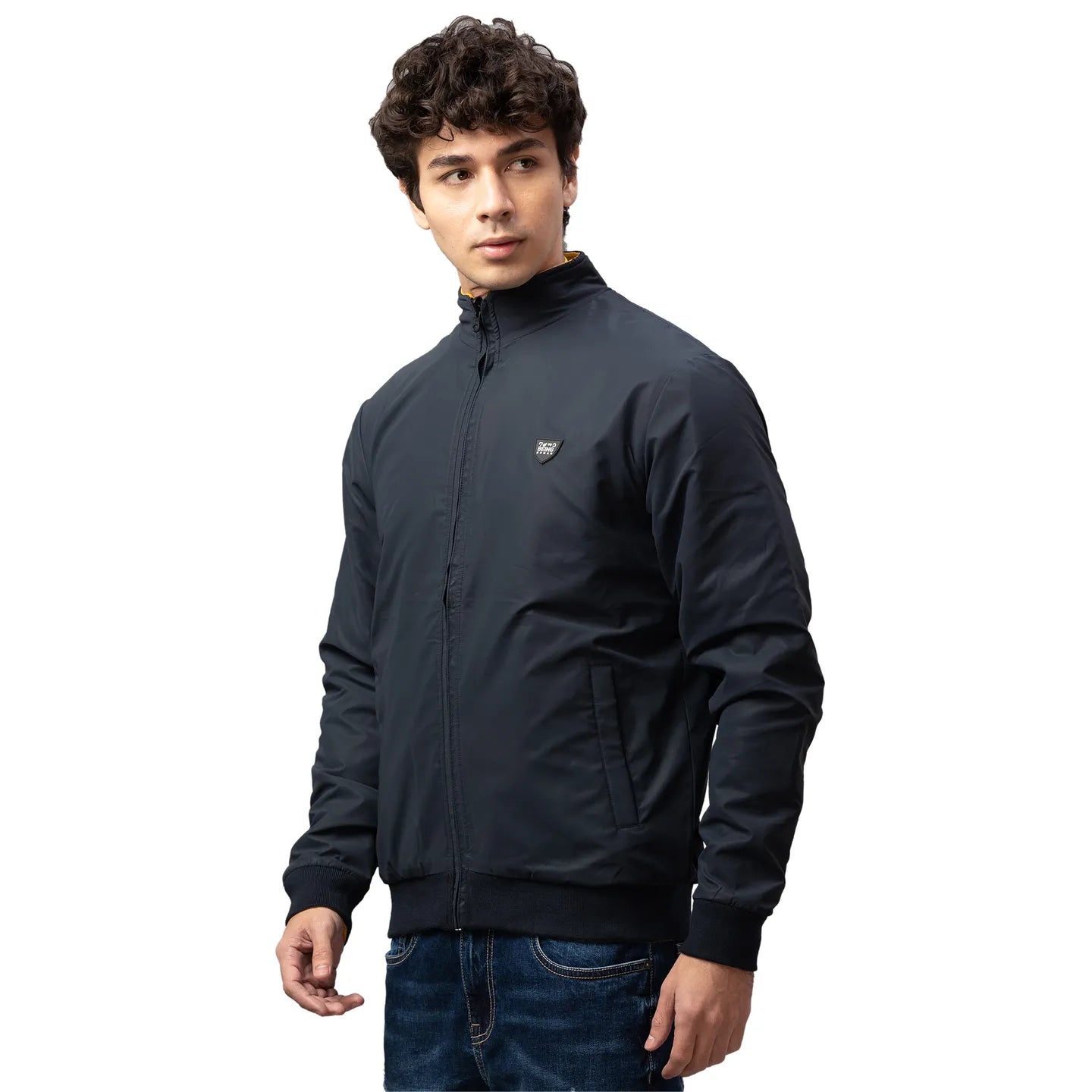 Blue Regular Fit Long Sleeves Polyester Men's Jacket by Being Human Clothing