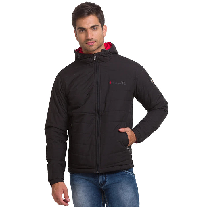 Black Regular Fit Long Sleeves Polyester Men's Jacket