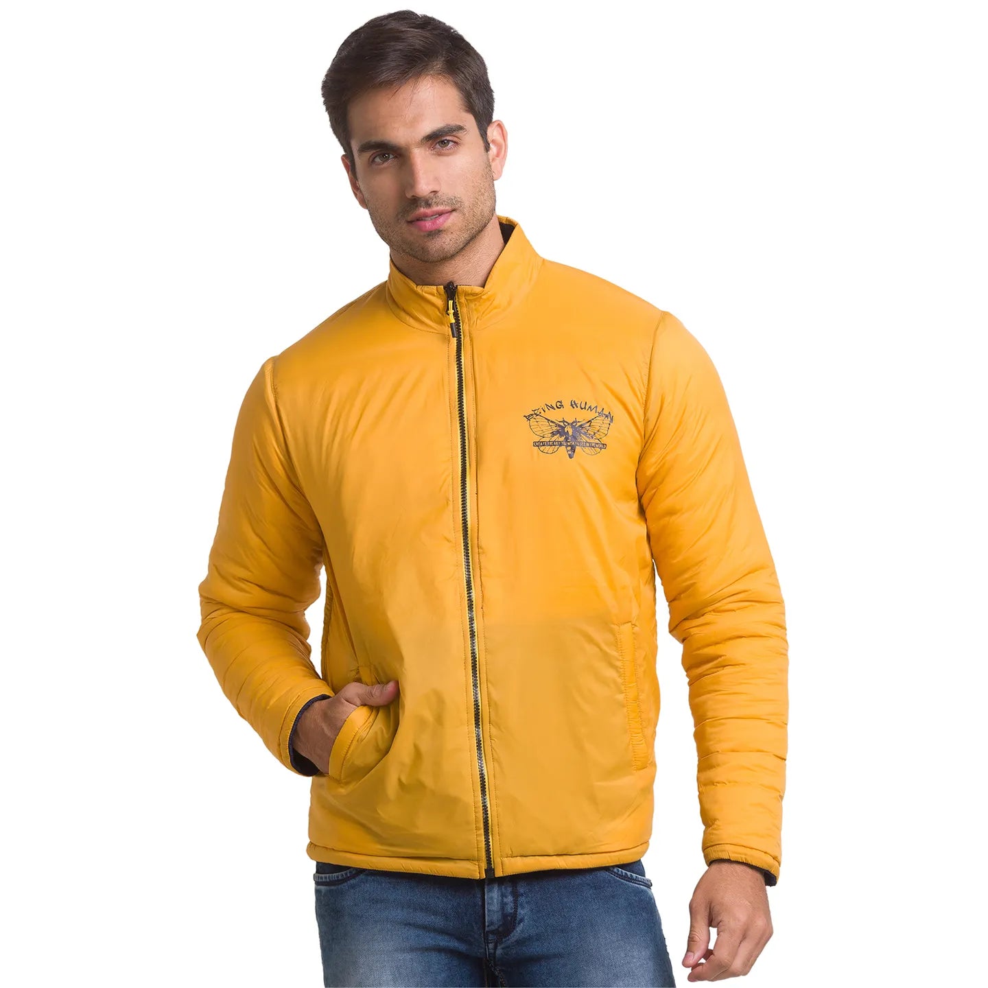 Blue Regular Fit Long Sleeves Polyester Men's Jacket by Being Human Clothing