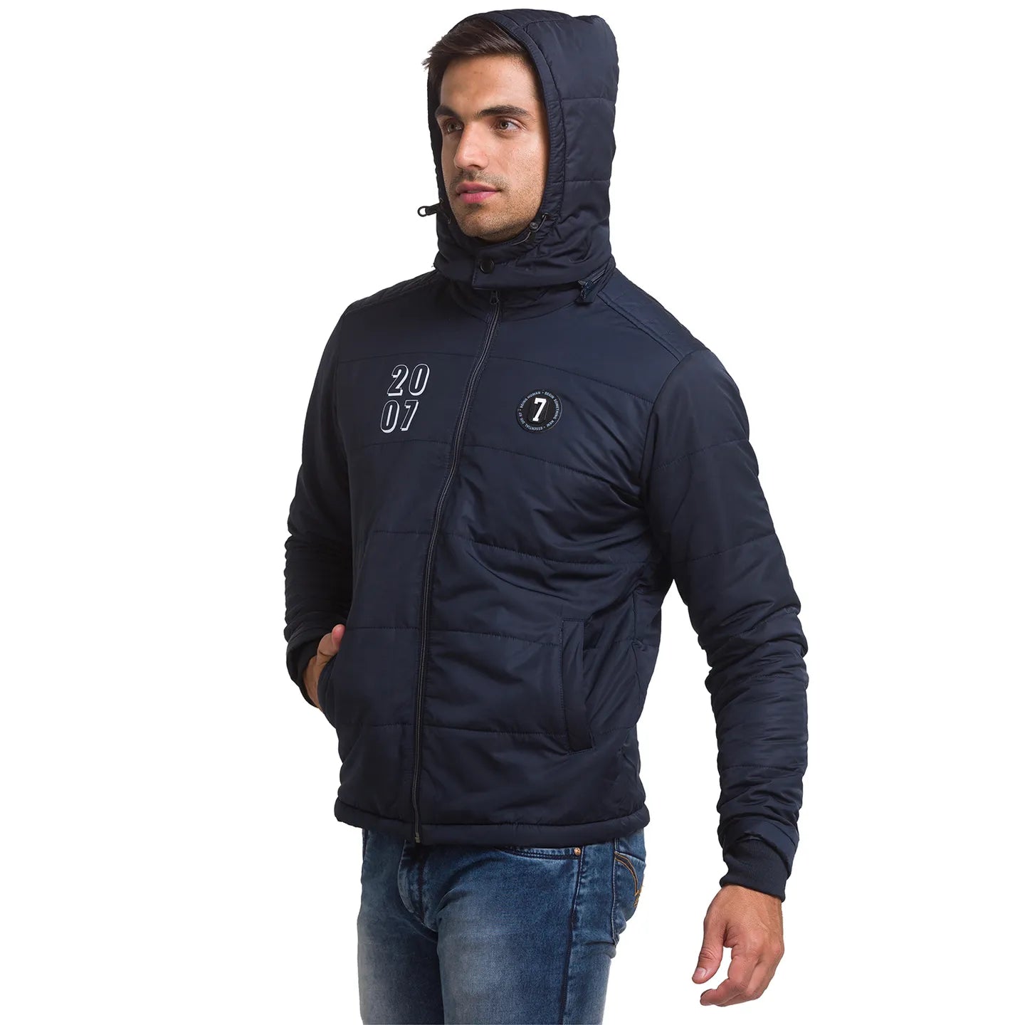 Blue Regular Fit Long Sleeves Polyester Men's Jacket by Being Human Clothing