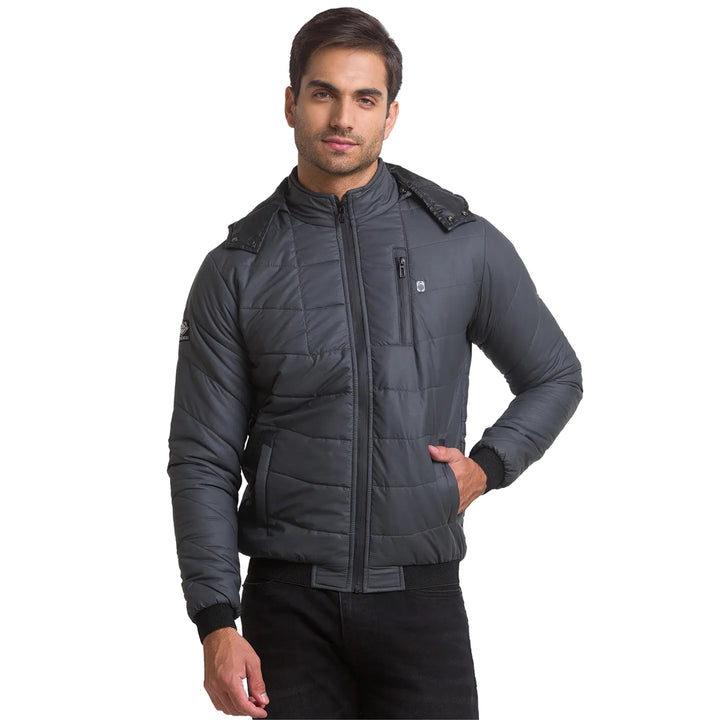Grey Regular Fit Long Sleeves Polyester Men's Jacket by Being Human Clothing