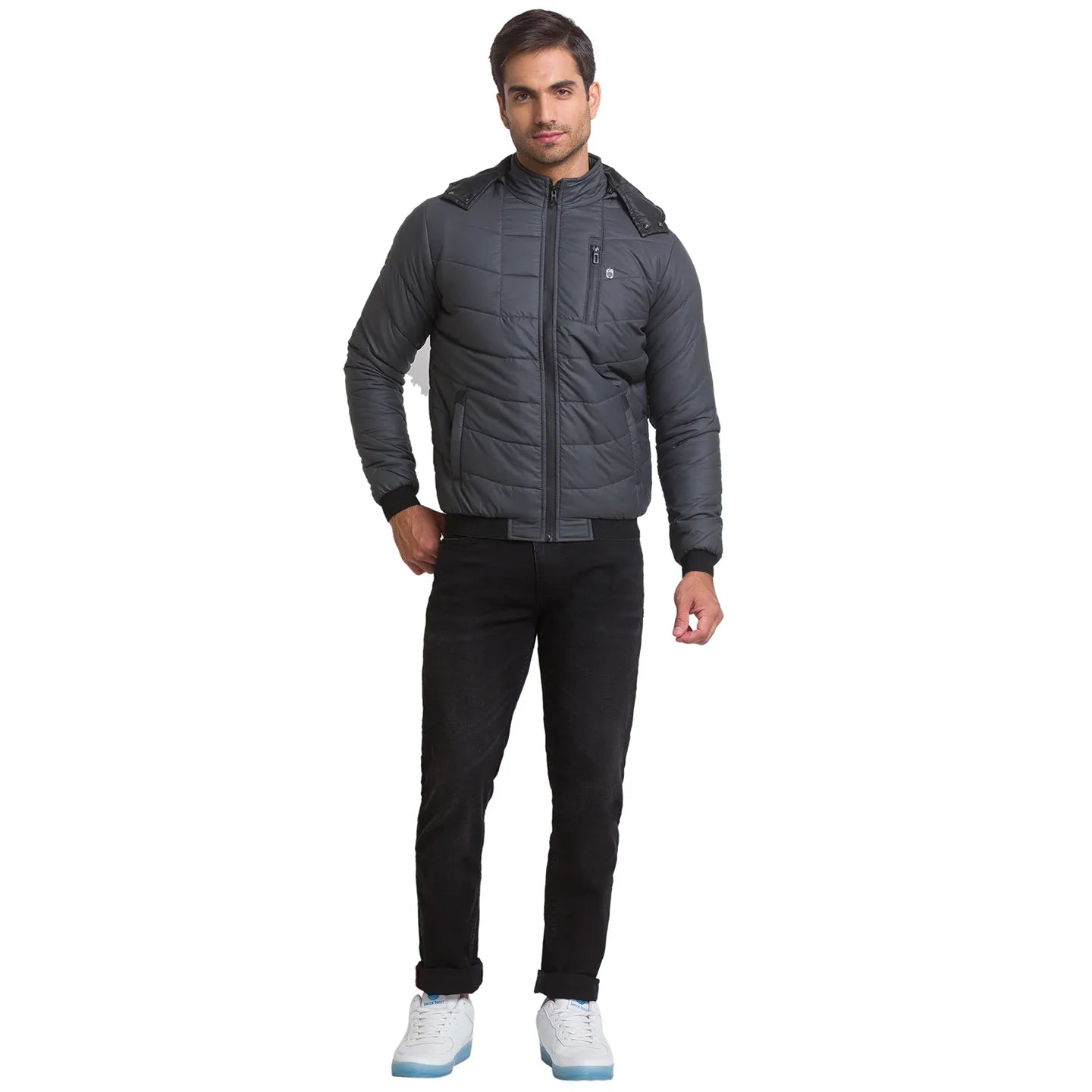 Grey Regular Fit Long Sleeves Polyester Men's Jacket by Being Human Clothing