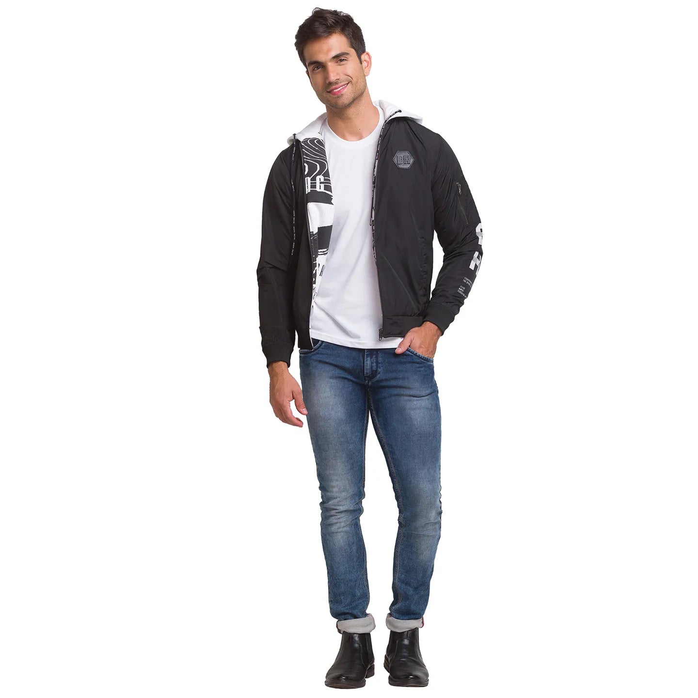 Black Regular Fit Men's Jacket by Being Human Clothing