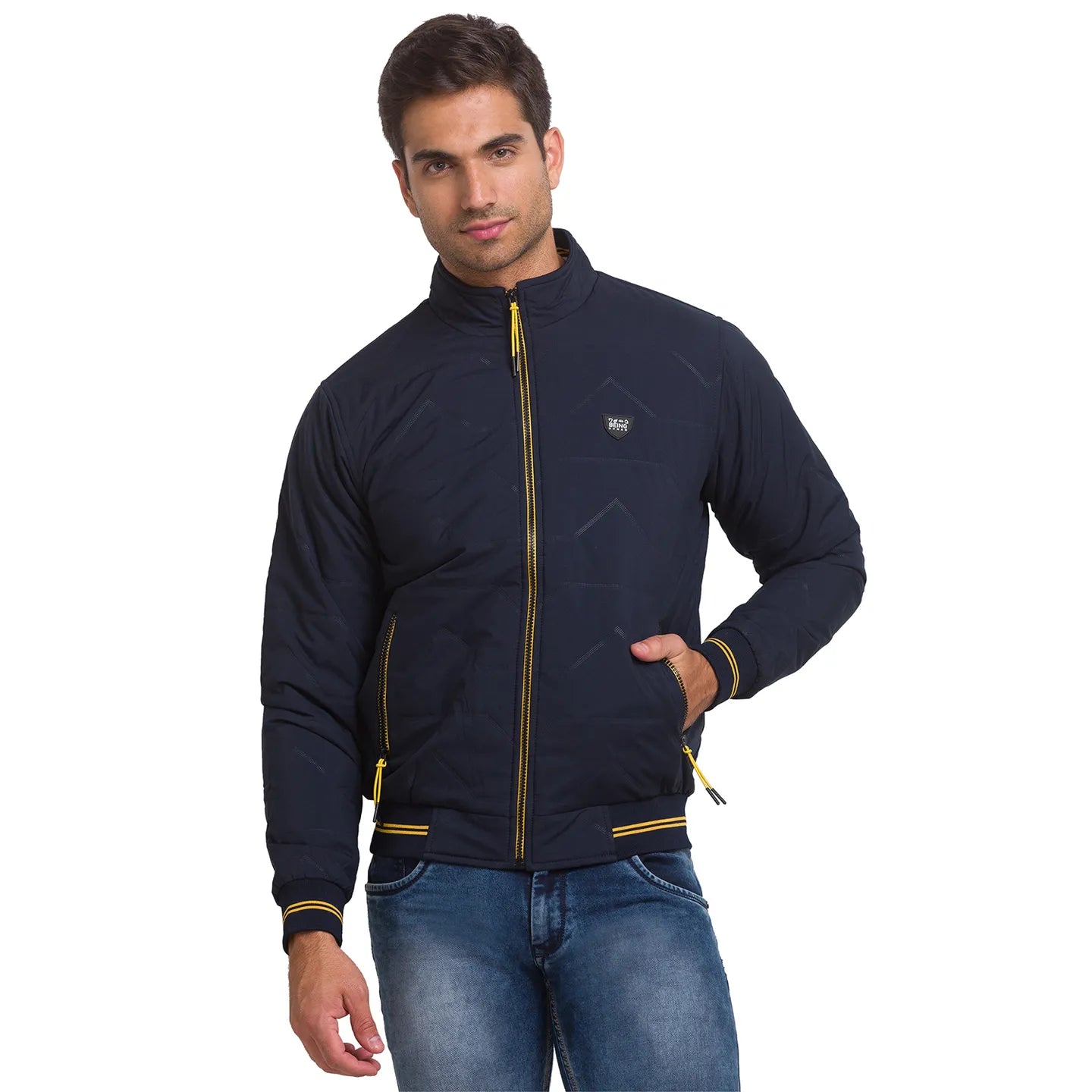 Blue Regular Fit Long Sleeves Polyester Men's Jacket by Being Human Clothing