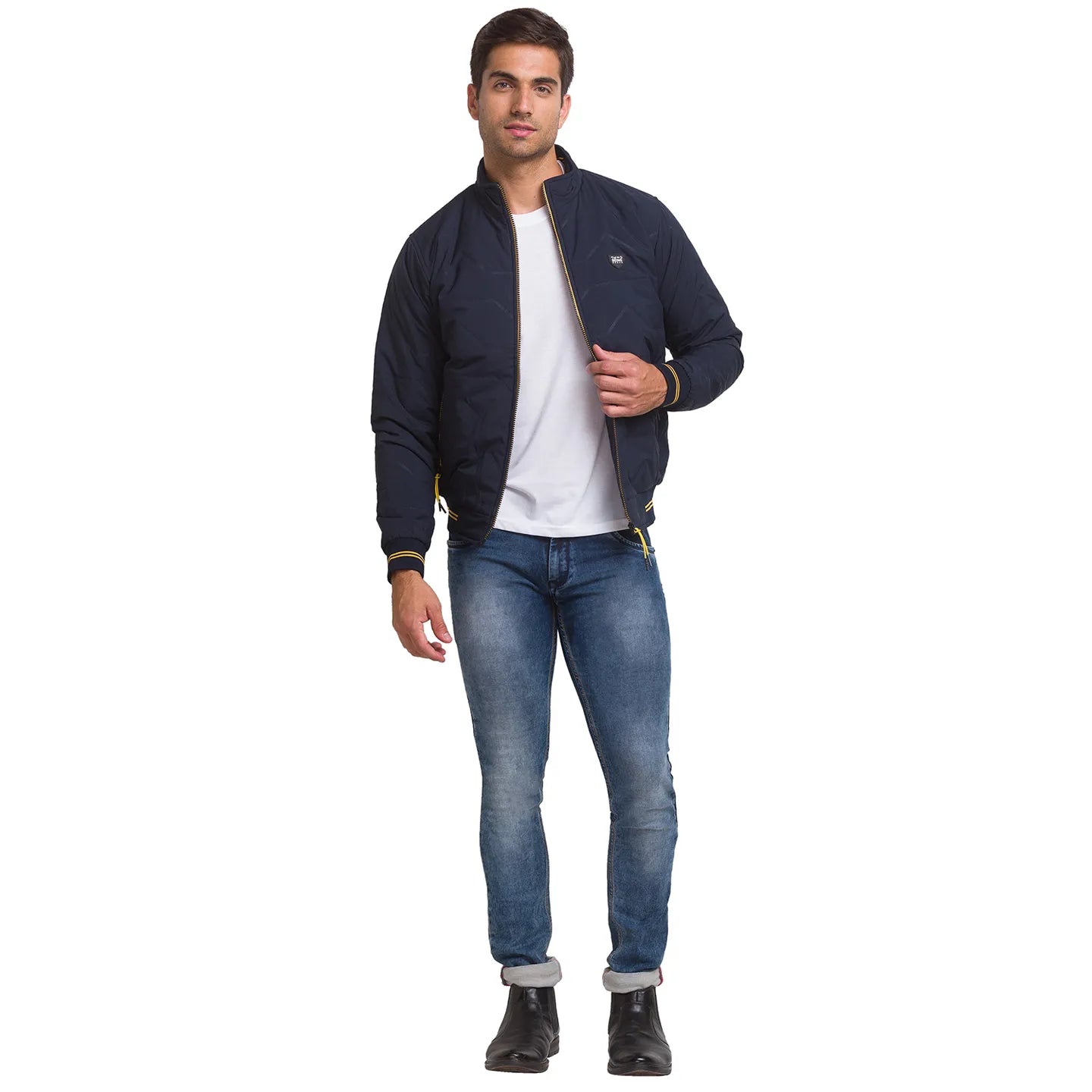 Blue Regular Fit Long Sleeves Polyester Men's Jacket by Being Human Clothing
