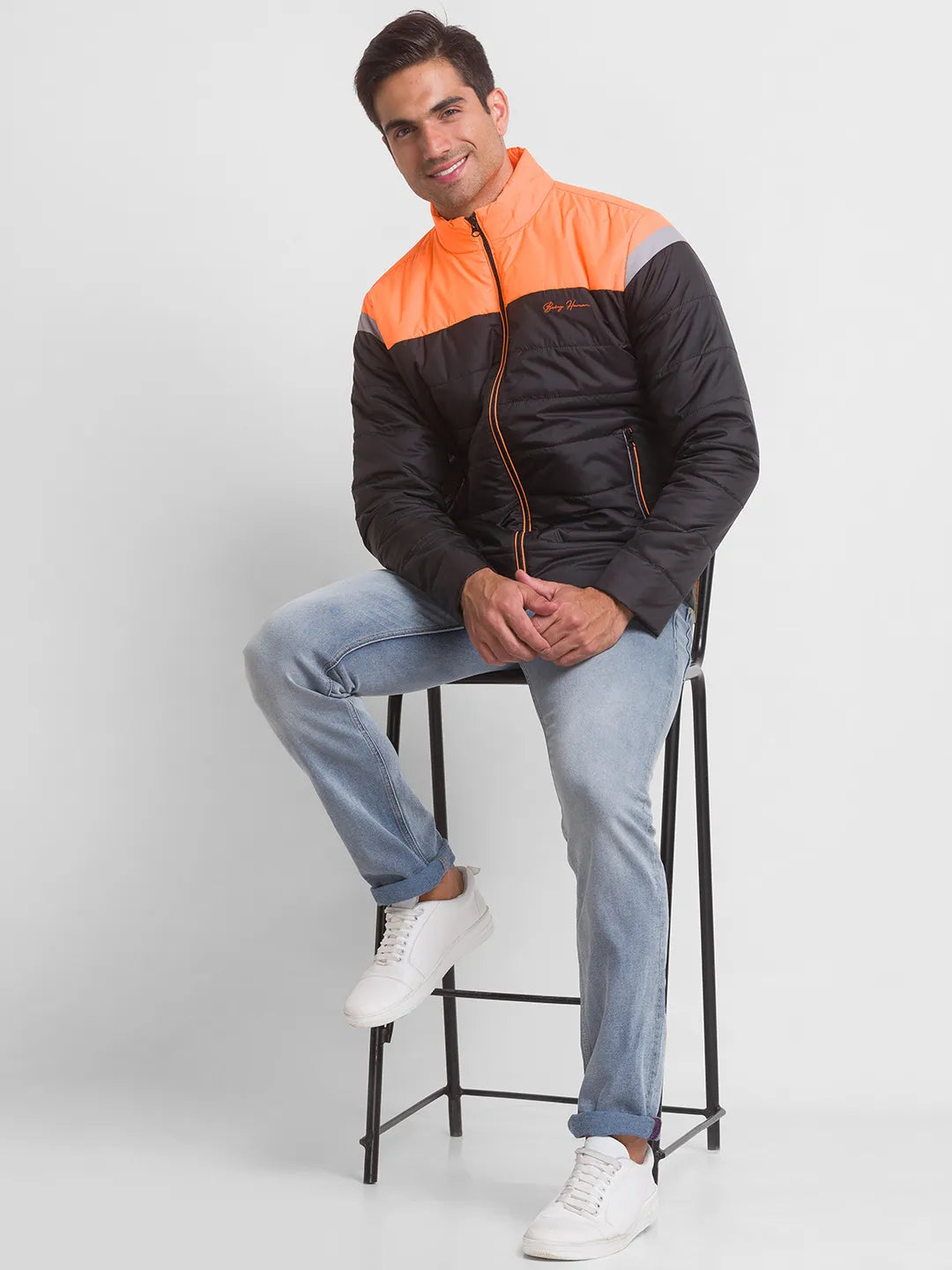 Neon Orange Regular Fit Men's Jacket by Being Human Clothing