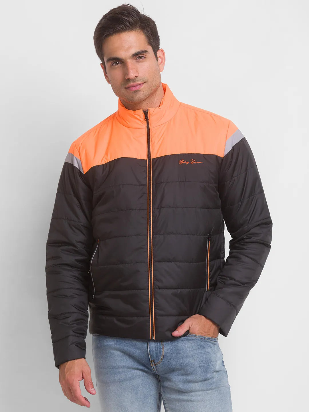 Neon Orange Regular Fit Men's Jacket by Being Human Clothing