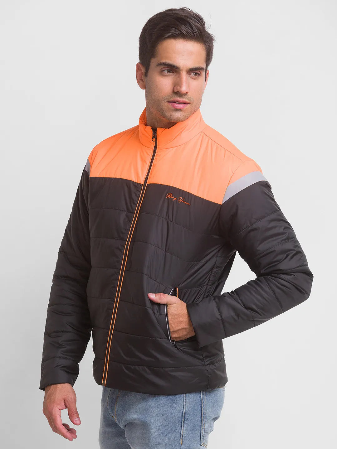 Neon Orange Regular Fit Men's Jacket by Being Human Clothing