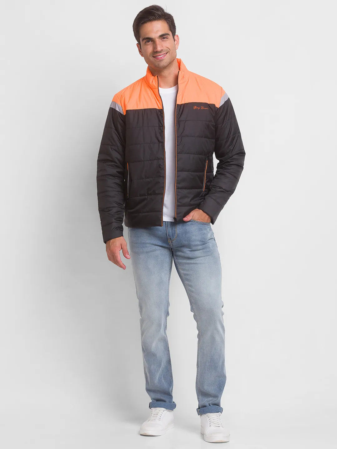 Neon Orange Regular Fit Men's Jacket by Being Human Clothing
