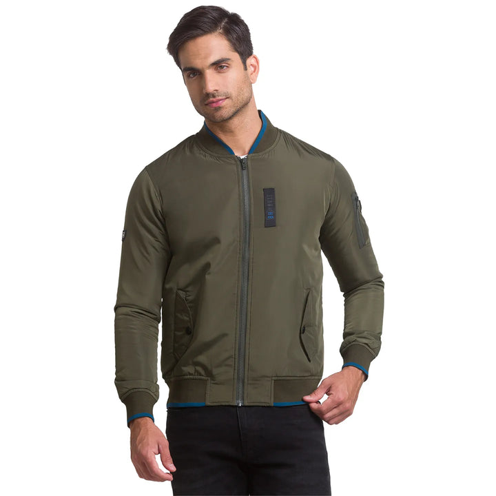 Green Regular Fit Long Sleeves Polyester Men's Jacket