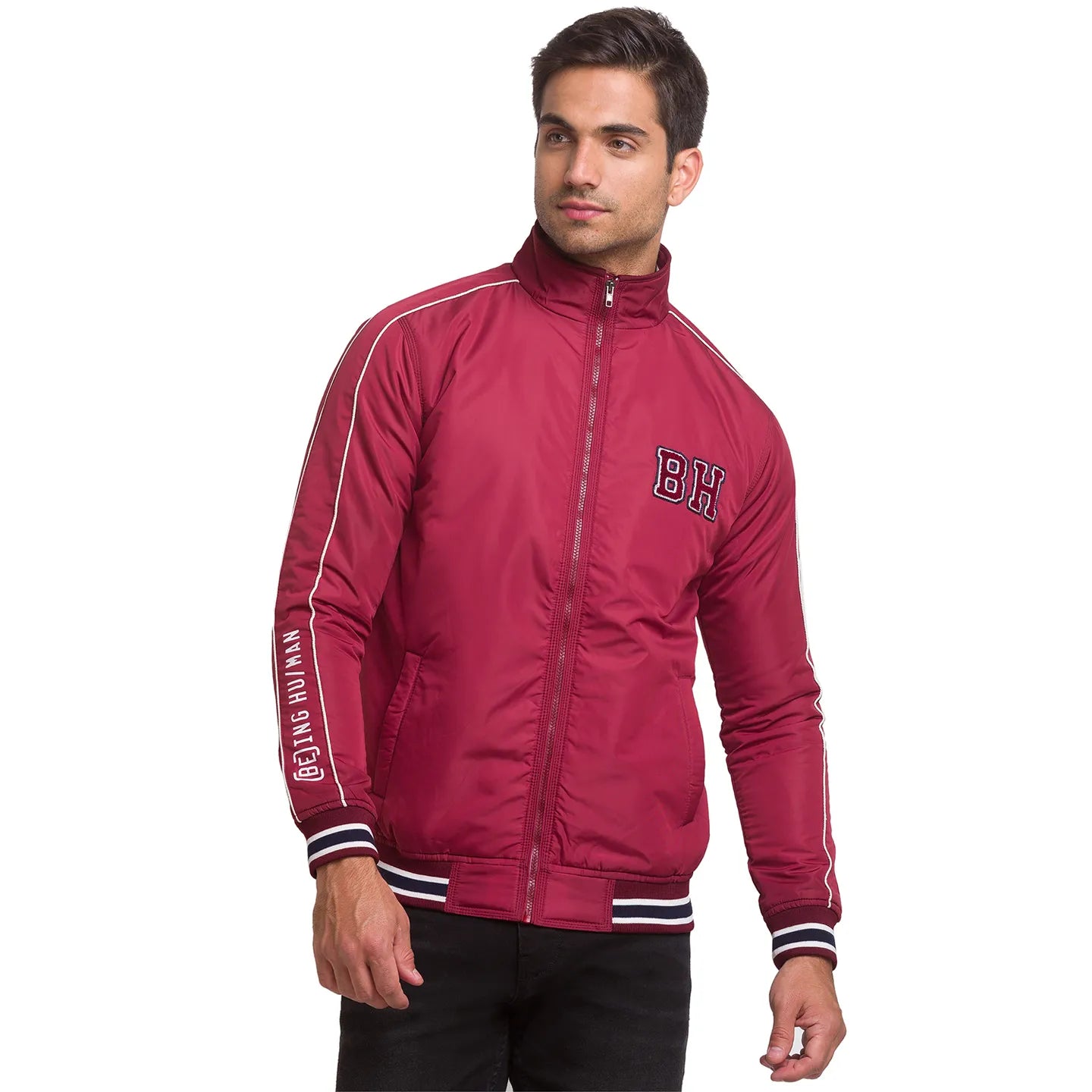 Red Regular Fit Long Sleeves Polyester Men's Jacket by Being Human Clothing