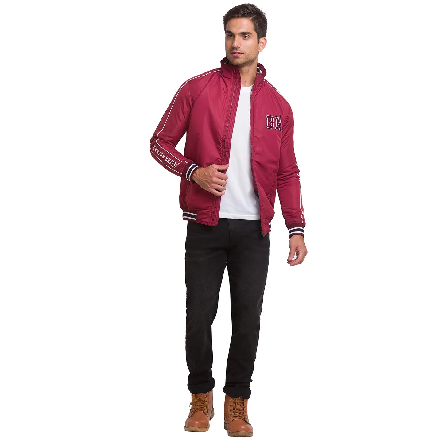 Red Regular Fit Long Sleeves Polyester Men's Jacket by Being Human Clothing