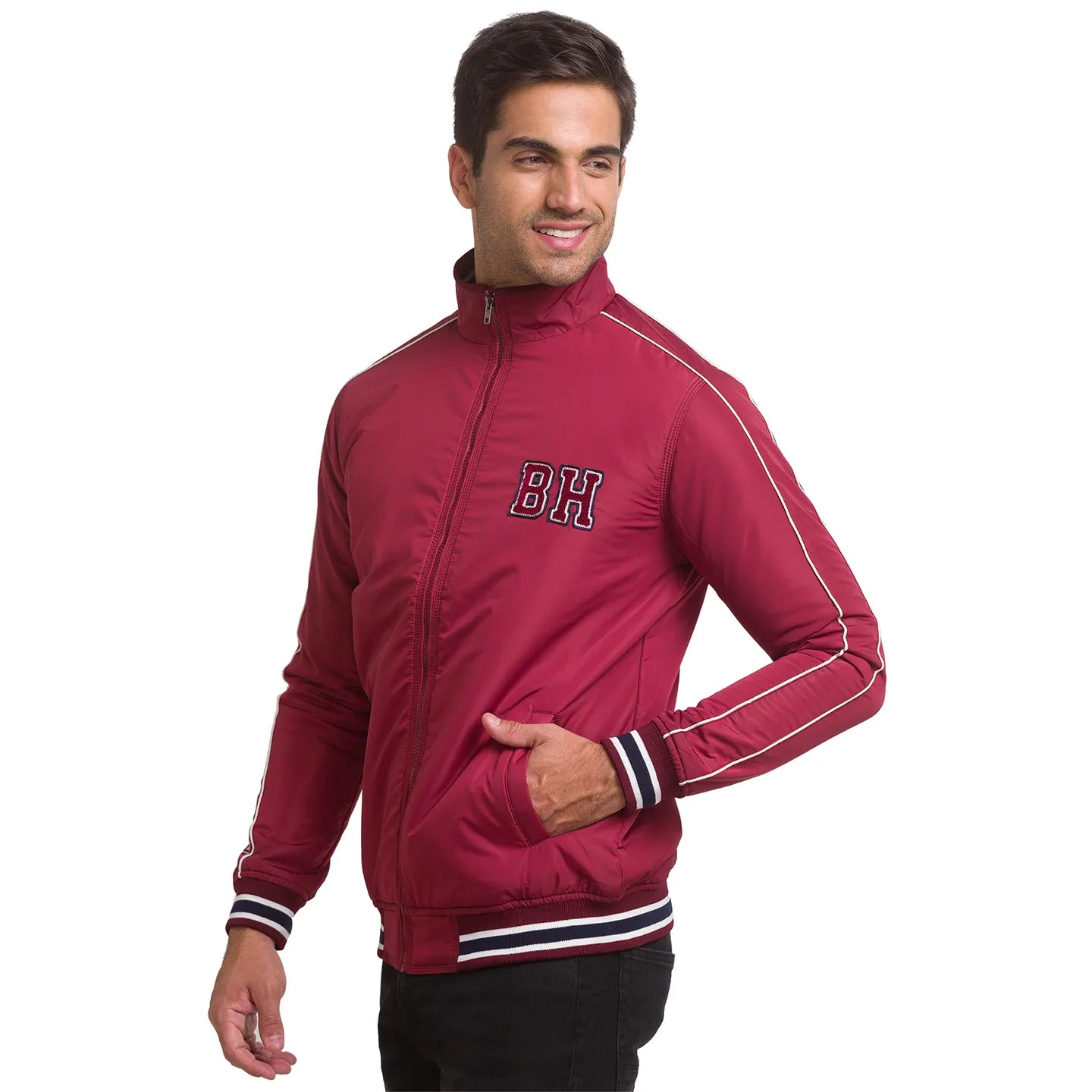 Red Regular Fit Long Sleeves Polyester Men's Jacket by Being Human Clothing