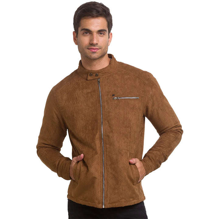 Brown Regular Fit Long Sleeves Polyester Men's Jacket