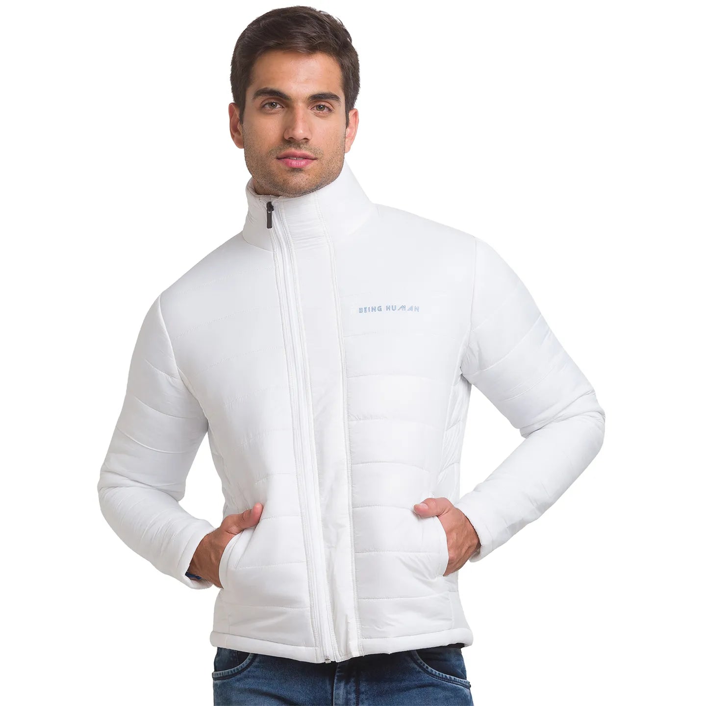 White Regular Fit Long Sleeves Polyester Men's Jacket by Being Human Clothing