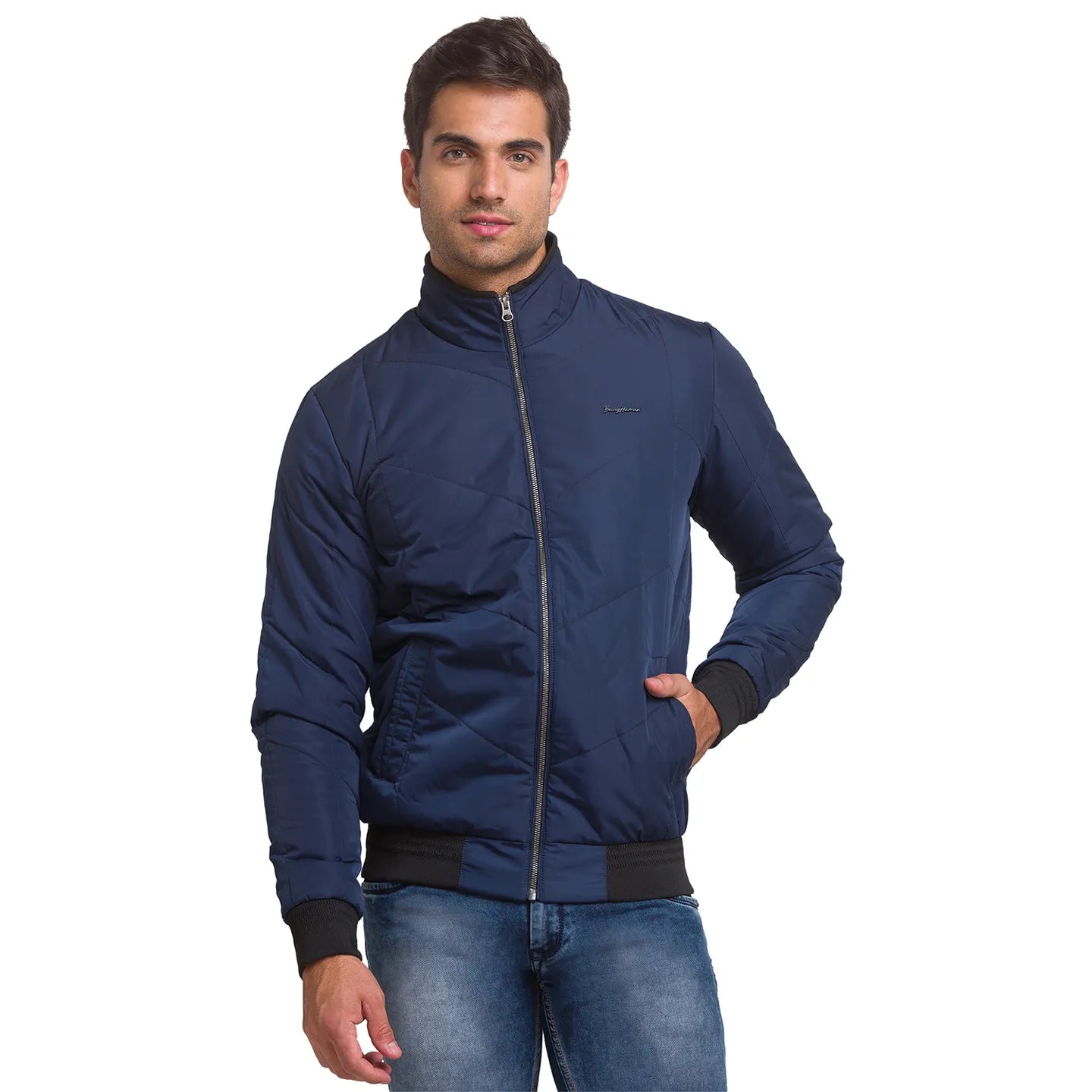 Blue Regular Fit Long Sleeves Polyester Men's Jacket by Being Human Clothing