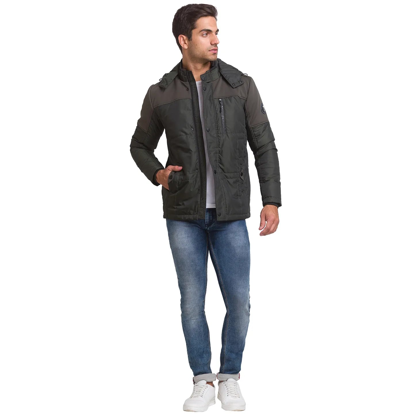 Green Regular Fit Long Sleeves Polyester Men's Jacket by Being Human Clothing