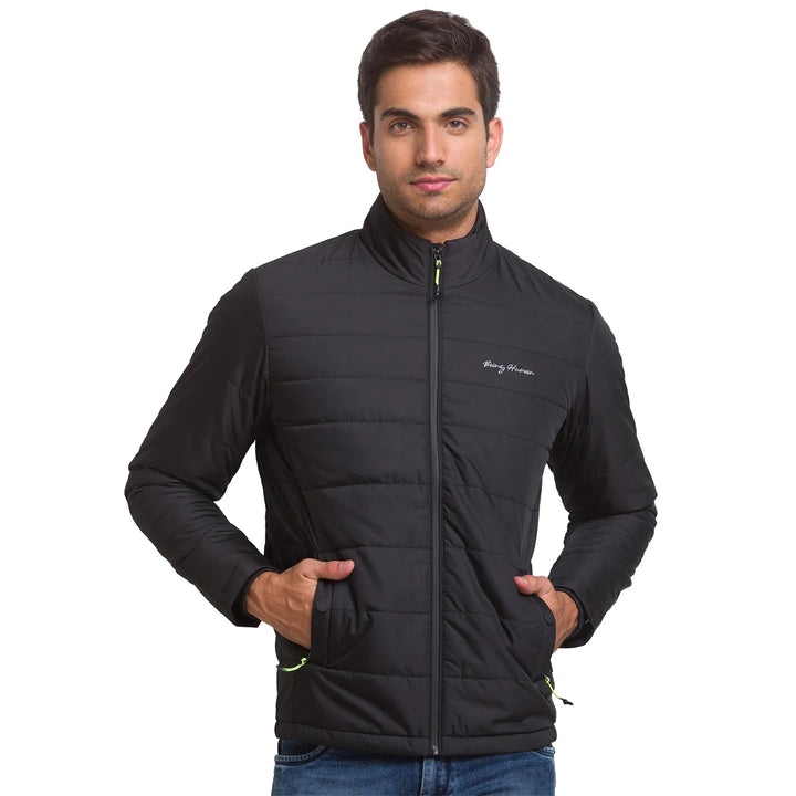 Black Regular Fit Long Sleeves Polyester Men's Jacket