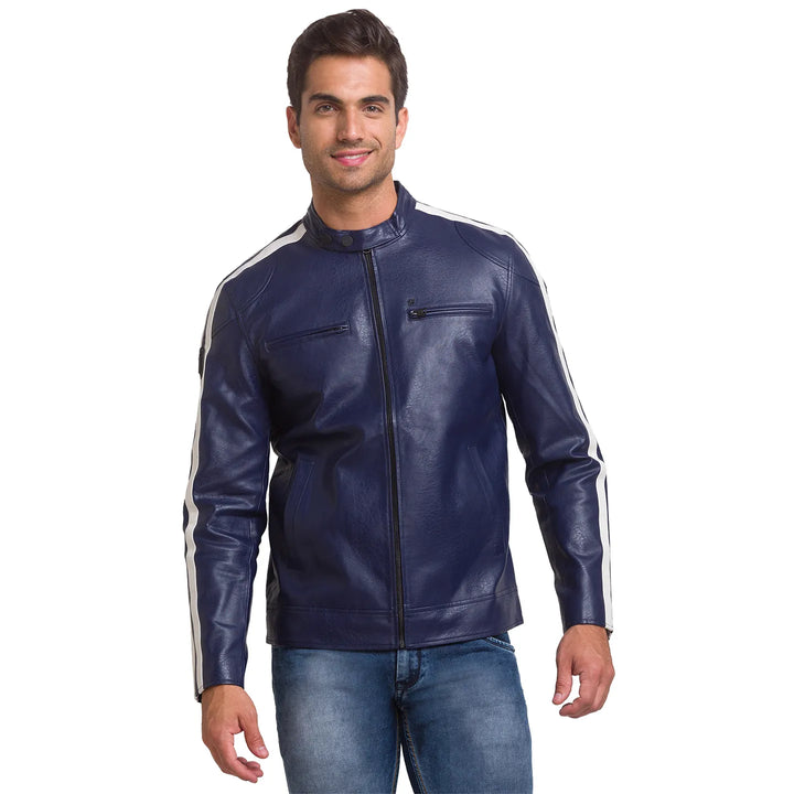Blue Regular Fit Long Sleeves Polyurethane Men's Jacket