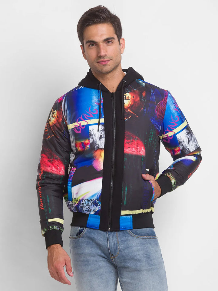 Black Regular Fit Long Sleeves Polyester Men's Jacket by Being Human Clothing