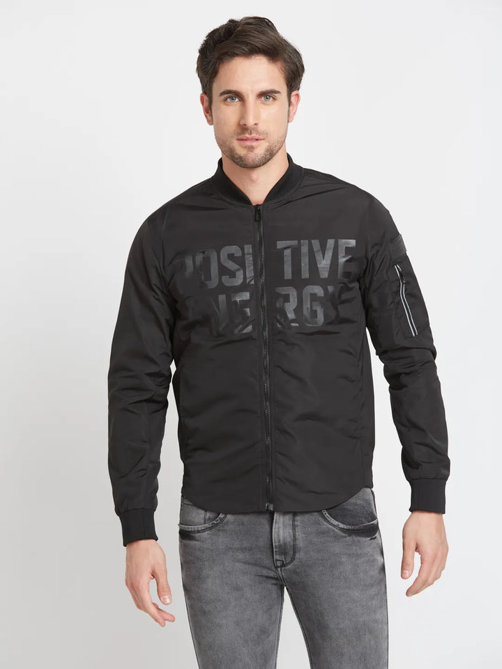 Black Regular Fit Long Sleeves Men's Jacket